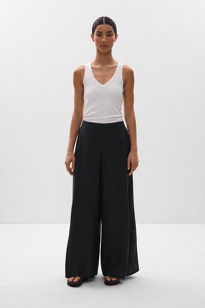 Oysho 100% Linen Wide-leg Slit Trousers