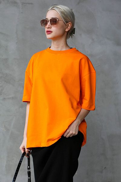 Madmext Orangefarbenes Basic-Oversize-T-Shirt mit Rundhalsausschnitt Mg1687