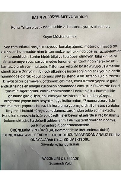 Vagon Uzspace Açık Mavi Tritan 1000 ml Matara 3038