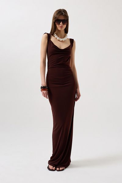 Black Fashion Φόρεμα με χαμηλό πίσω μέρος Maxi καφέ