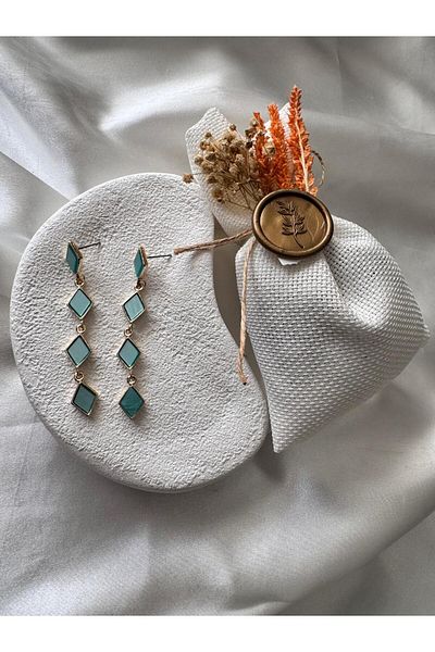 H&S AKSESUAR Special Design Square Stone Dangle Earrings