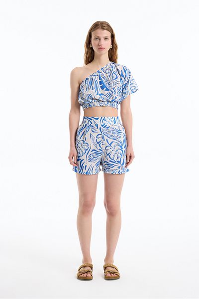 Quzu Mini pantaloni scurți cu model tropical albastru
