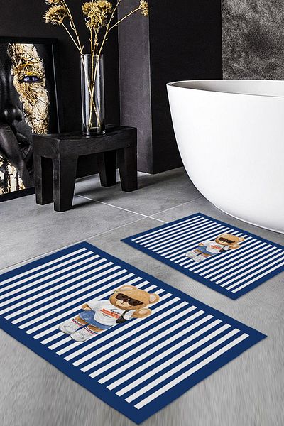 Evmila Teddy Bear Patterned Set of 2 Non-Slip Bath Mats