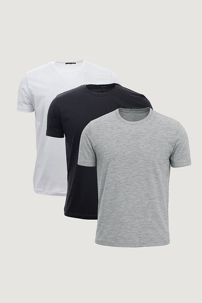 odelon Slim Fit Slim Fit Crew Neck 100% Cotton 3-Piece T-Shirt Pack Black - White - Gray
