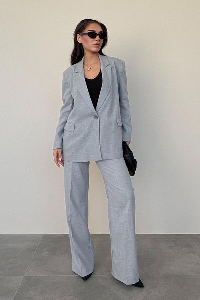 Madmext Γκρι Oversize Blazer Γυναικείο Μπουφάν Mg2445