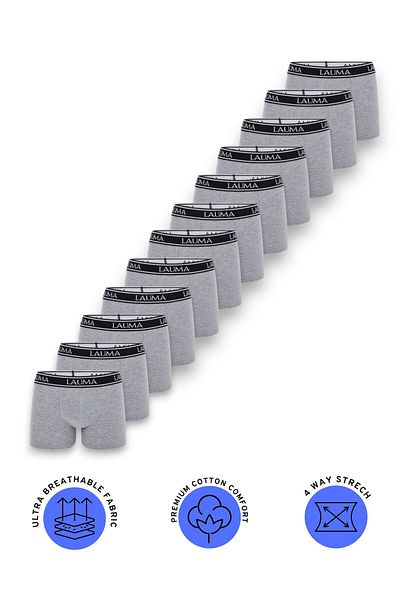 LAUMA Ανδρικά Boxer 12 Pack – Ανοιχτό Γκρι, Βαμβακερά, Ευέλικτα, Εσώρουχα Lycra