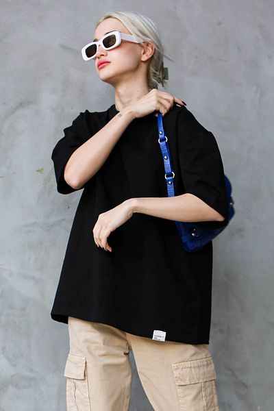 Madmext Μπλουζάκι Black Crew Neck Basic Oversize Mg1687