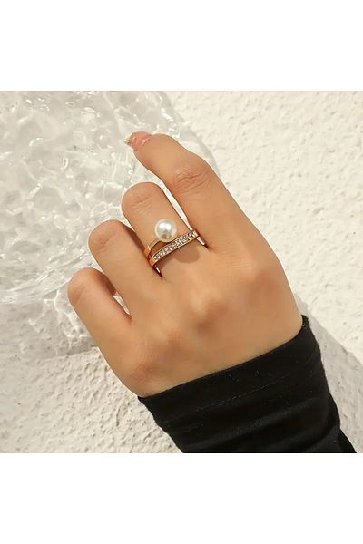 Ayzen Stylish Stone Adjustable Pearl Ring
