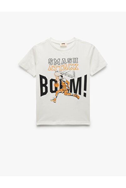 Koton Βαμβακερό μπλουζάκι με κοντό μανίκι με λαιμόκοψη μπάσκετ