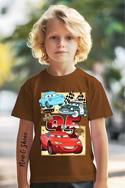 New Shine Arabalar Şimşek McQueen BASKILI BASKILI OVERSİZE ÇOCUK T-SHİRT
