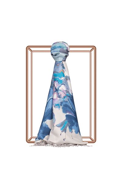 ipekevi Ice White Evening Sefasi Patterned Silk Shawl