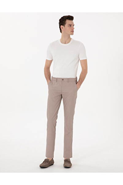 Pierre Cardin Koyu Bej Slim Fit Beli Lastikli Kanvas Pantolon 50308092-VR088