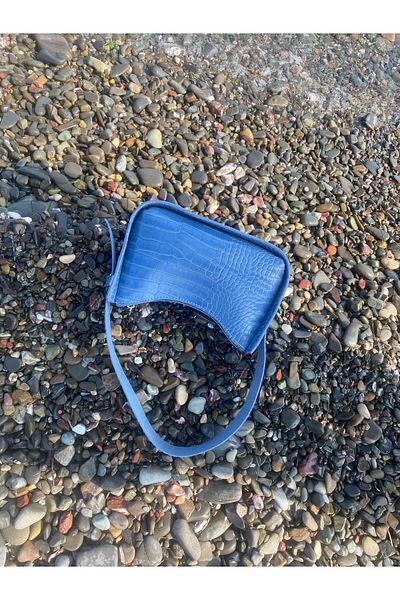 YMZBAG Indigo Blue Crocodile Patterned Baguette Bag
