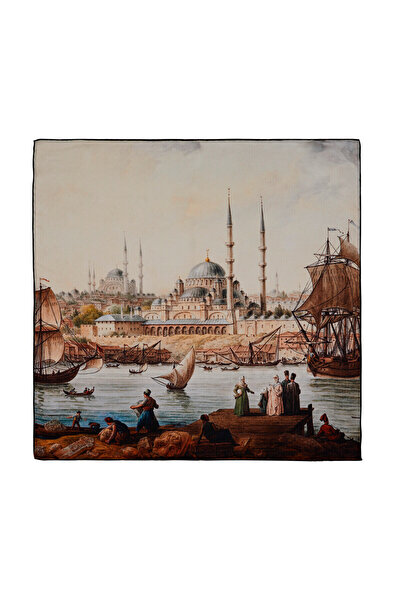 ipekevi New Mosque and Istanbul Harbour Satin Silk Handkerchief