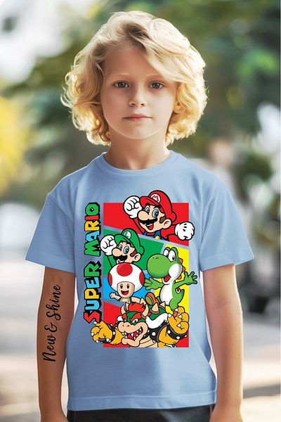 New Shine 1 tricou este un cadou pentru achiziții de 6 și mai sus în coș - Tricou pentru copii supradimensionat cu imprimeu Super Mario