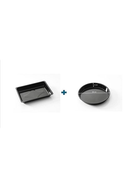 COOK-LAB Black Shiny Enamel Round and Square Baking Tray Set 36 + 26*37 cm 2 Pieces