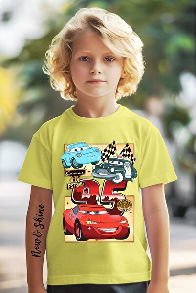 New Shine تي شيرت للأطفال مطبوع عليه سيارات لايتنينج ماكوين مقاس كبير