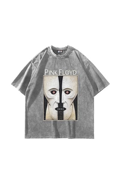 Sekizbiraltı Λευκό μπλουζάκι με στάμπα Pink Floyd Division Oversize Unisex Washed