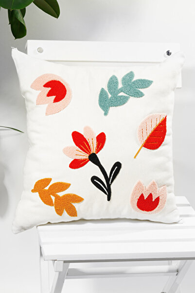 verra home غطاء وسادة مزخرف مطرز من القماش الأبيض مقاس 45 × 45 سم