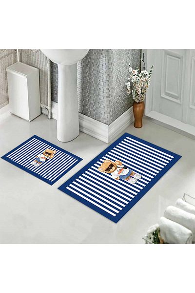 Evmila Teddy Bear Patterned Set of 2 Non-Slip Bath Mats