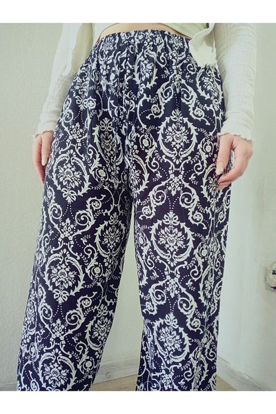 hoaryage Pantaloni cu talie elastică cu model etnic, 100% bumbac, viscoză