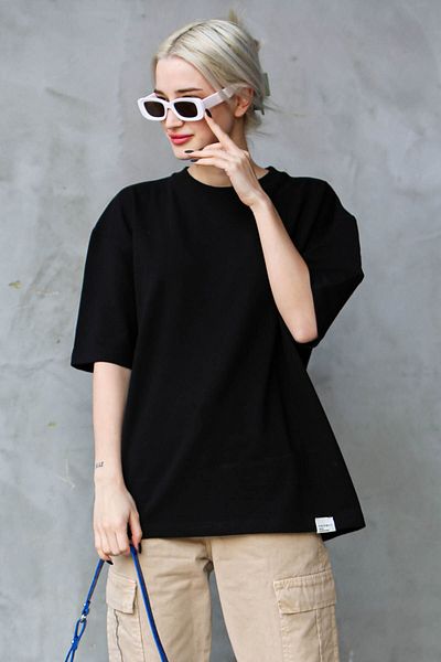 Madmext Μπλουζάκι Black Crew Neck Basic Oversize Mg1687