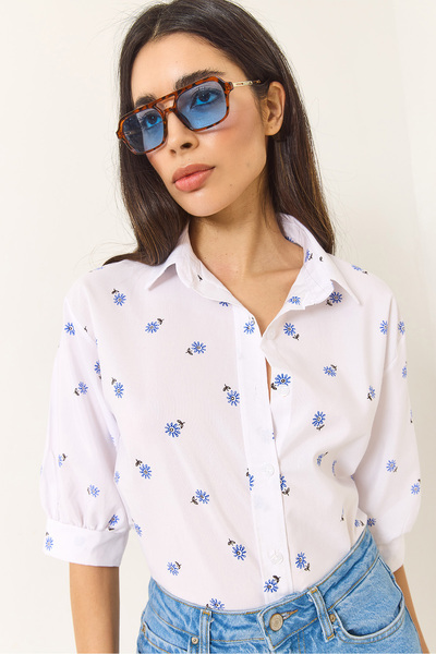 Bianco Lucci Women's Minimal Patterned Watermelon Sleeves Regular Shirt 1686 60284040