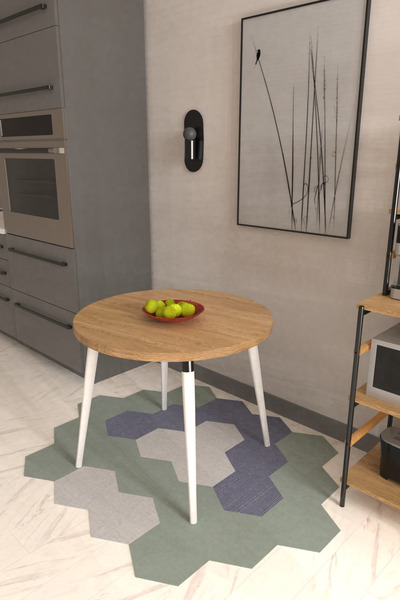 VİLİNZE Argos Yuvarlak MDF Naturel Sabit Mutfak Masası - Q90 Cm