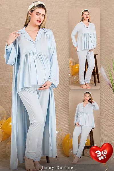 Jenny Daphne Set pijamale de maternitate din țesătură viscoză cu halat 33001