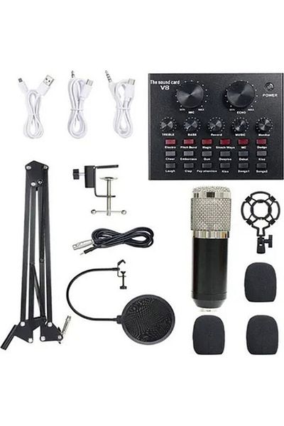 COOYA Microphone Set, 13-Piece Multifunctional Professional Live V8 Sound Card, PSM-Mic02-BM800
