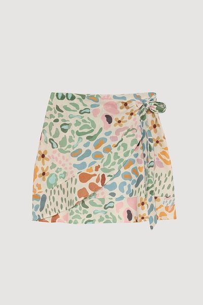 Quzu Fusta mini din in cu modele colorate - natural cu cravată dublu