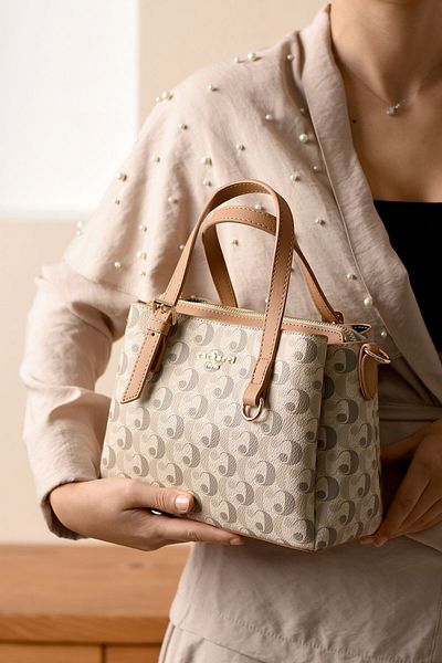 Cacharel Women's Hand and Shoulder Bag with Monogram Pattern - 8008