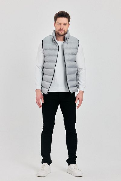 DAMGA JEANS Men's Zippered High-Rise Basic Puffer Vest Gray