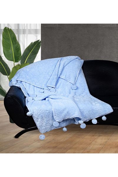 Özgüner Oyuncak 200*220 cm Plush TV Blanket with Pompom