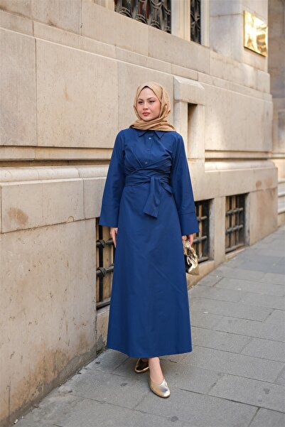 LOCCO Жіноча сукня з краваткою спереду темно-синя