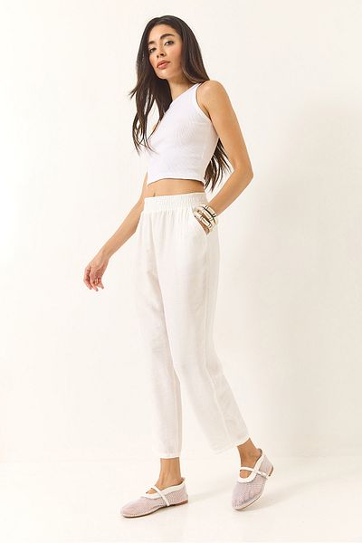 Bianco Lucci Damen-Hose mit elastischem Bund und Taschendetail, schmaler Karottenschnitt, 3876 60281040