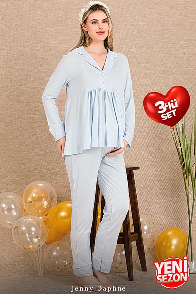 Jenny Daphne Set pijamale de maternitate din țesătură viscoză cu halat 33001