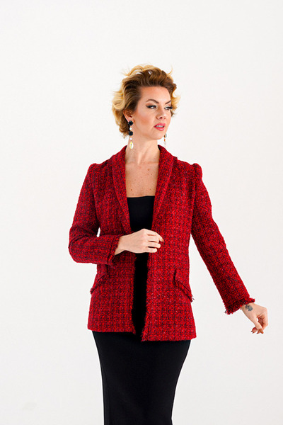 Lavoro Atelier by Emine Özdemir Kadın Kırmızı Yün Şanel Kumaş Ceket