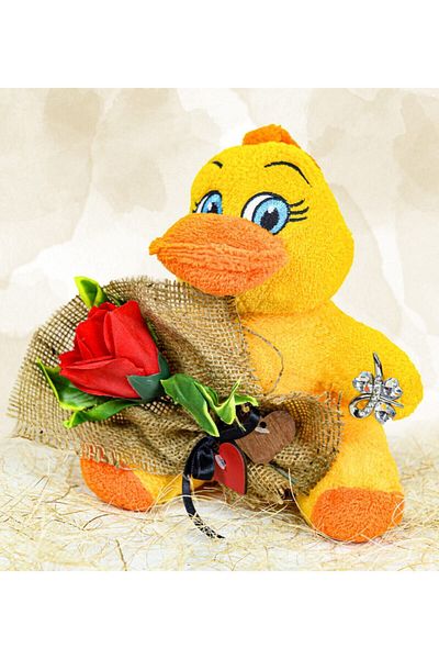 Özgüner Oyuncak 25 cm Cute Chick Holding a Rose in Her Hand