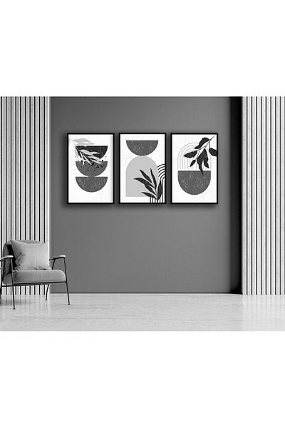 bestablo 3 bucăți gri stil boho, pictură din lemn înrămată, decor pentru casă Bestabo