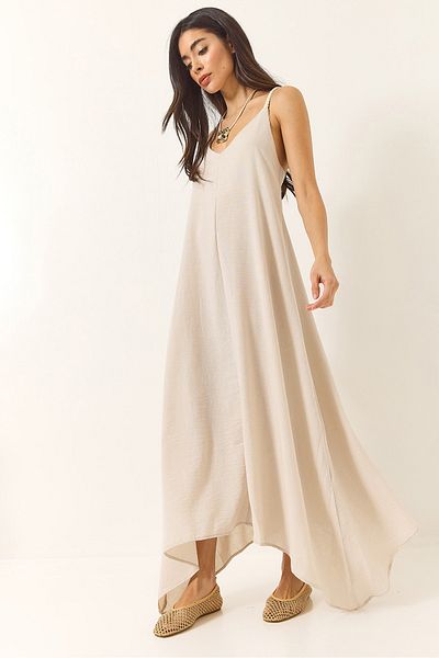 Bianco Lucci Rochie de in pentru femei cu bretele tricotate și fustă asimetrică 5937 60281018