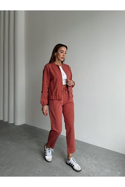 4S WOMEN 4S Women's Top Zippered Coat and Very Thin Fabric Trousers Suit