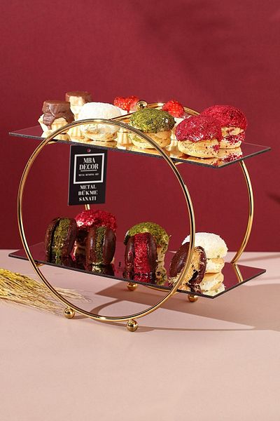 mba decor metal bending art Round Gold Mirrored Coffee Side Presentation Gift Decoration Treat Organizer MDF Wooden 26cm