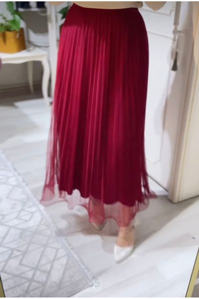 RecordHealing Tulle Skirt Pleated Red - Black
