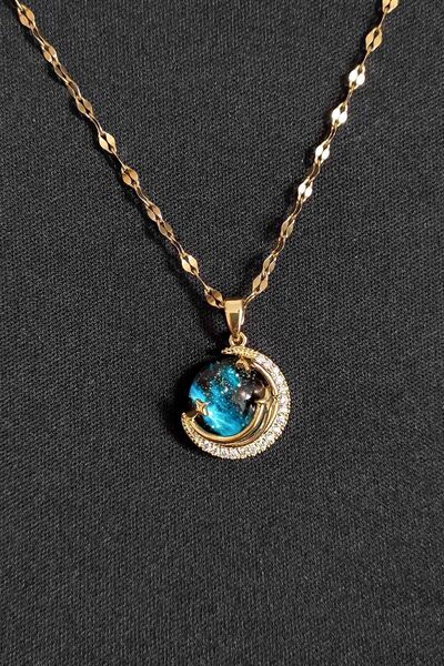 TREND COLLECTİON Kadın Paslanmaz Çelik Gold Zincir Gökyüzü Kolye ve Küpe Seti