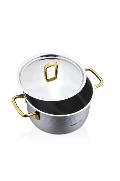 KORKMAZ Irna 18/10 Turkish Stainless Steel and Gold Cookware Set, 8 Pieces