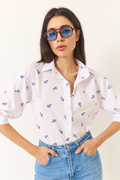 Bianco Lucci Cămașă obișnuită cu mâneci pepene verde cu model minimalist pentru femei 1686 60284040