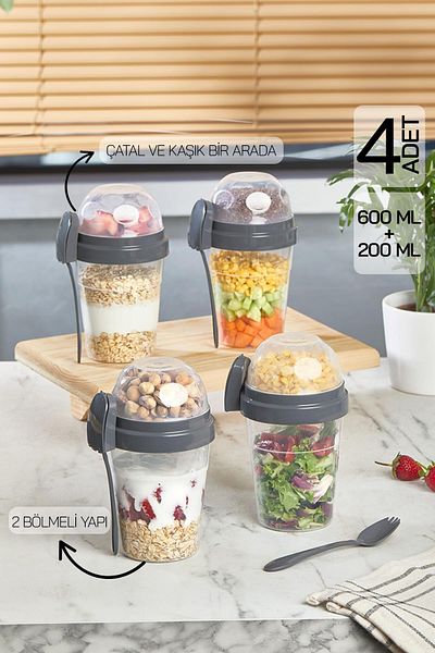 HOMENIVA 4 Yogurt Containers with Spoons – Portable Snack Containers with Spoons