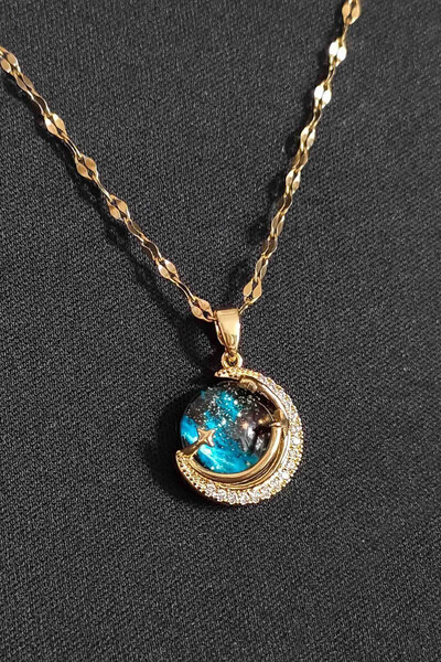 TREND COLLECTİON Kadın Paslanmaz Çelik Gold Zincir Gökyüzü Kolye ve Küpe Seti
