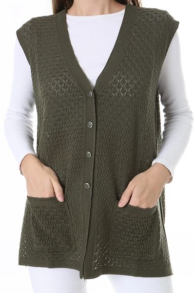 nacar çarşı Women's Seasonal Knitwear Perforated Mercerized Vest - Mother's Vest - Stylish and Comfortable Fit